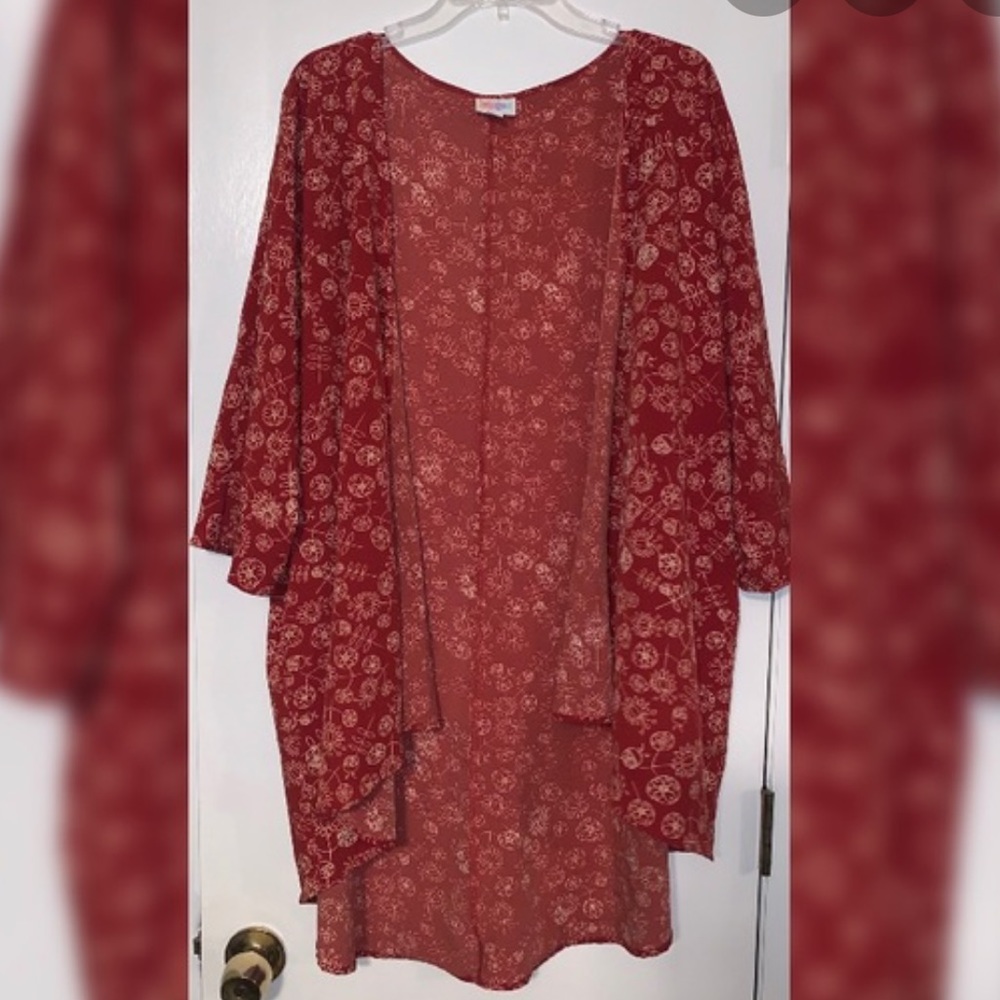 Lularoe brick red ladybug floral kimono/cardigan